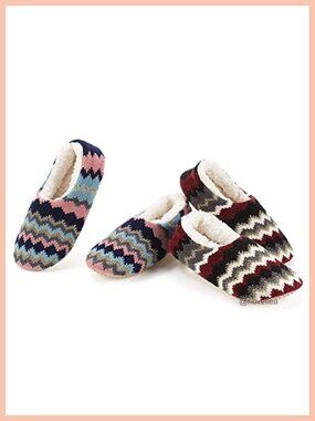 Knit Slippers with Sherpa Lining Non Slip Gripper Sole House Slipper Socks